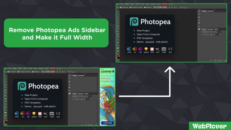 How to Remove Photopea Ads Sidebar and Make it Full Width